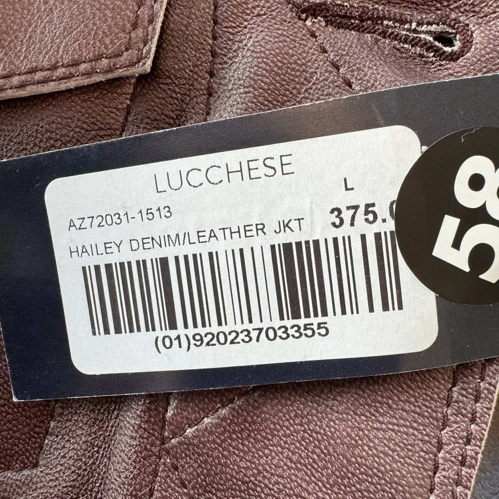 NWT Lucchese Chocolate Leather and Denim Jacket with Lace-Up Detail - Picture 5 of 6